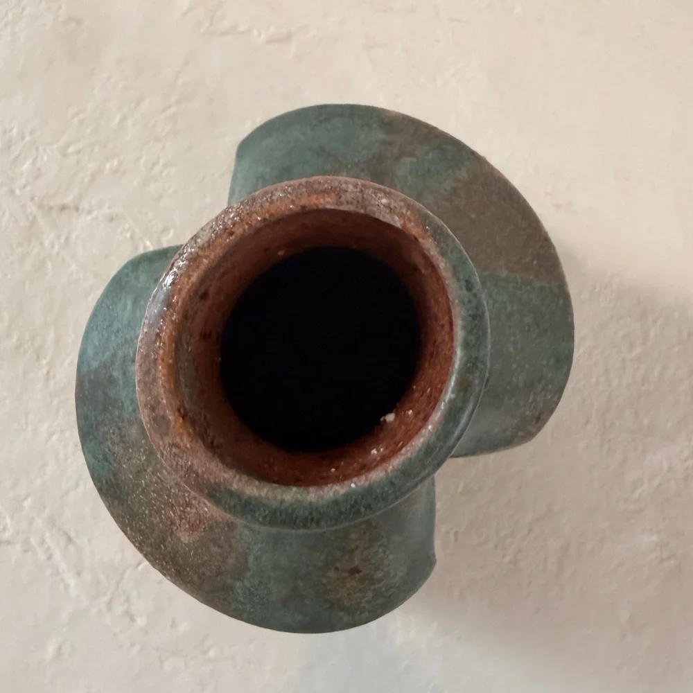 VINTAGE CALIFORNIA STUDIO POTTERY CERAMIC TURQUOISE VASE‎ ORGANIC HANDMADE MCM
